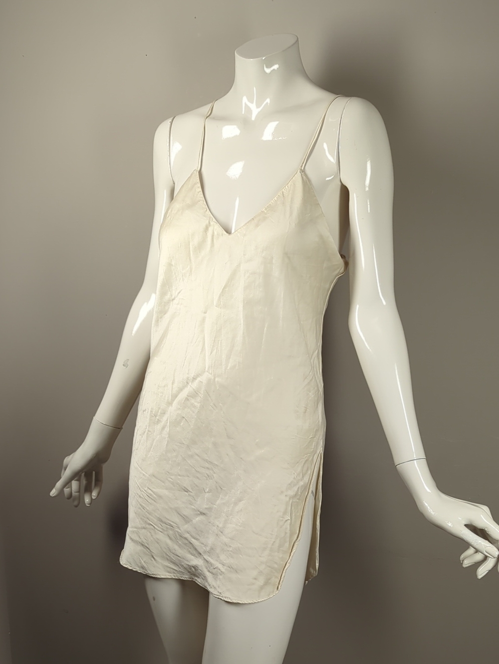 Vintage Silk Classic Slip Dress - Cream V-Neck Satin Camisole Small